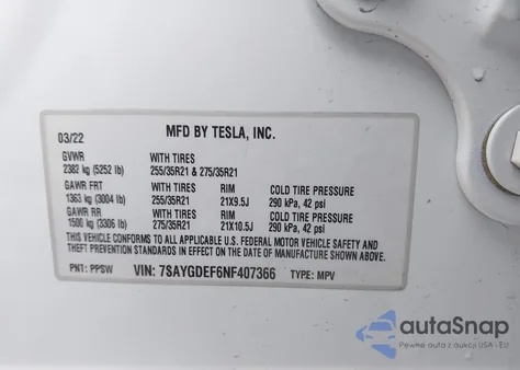 2022 Tesla Model Y Performance Dual Motor All-Wheel Drive из США, поврежденный, VIN 7SAYGDEF6NF407366